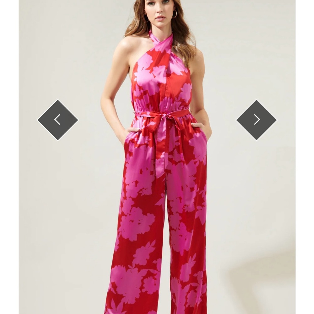 Sugarlips Red and Pink Tie-Dye Halter Jumpsuit NWT Size Large